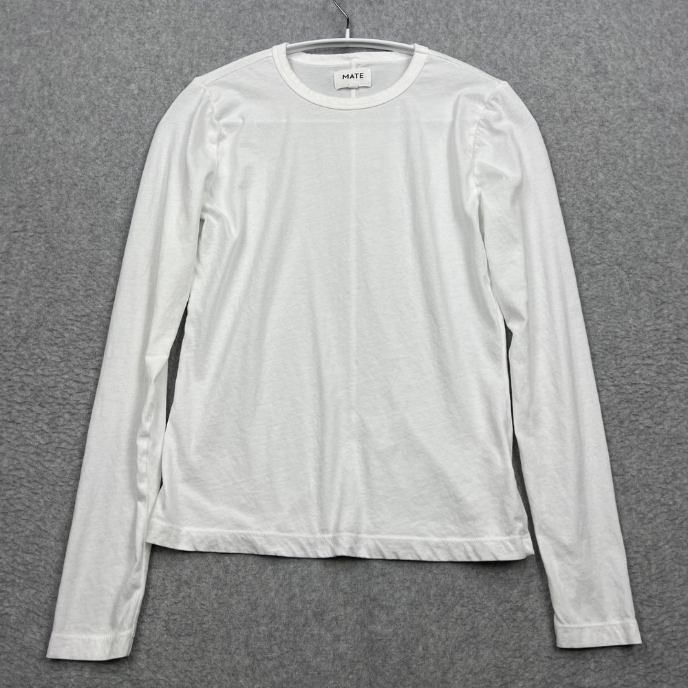 MATE the Label Long Sleeve Tee Womens Small White Organic Cotton Crew Minimalist